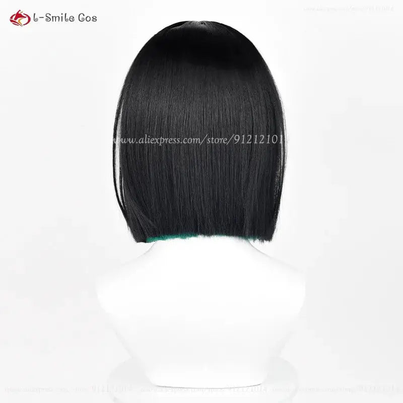 Cosplay wig 30cm bob, black with green tips, heat-resistant synthetic hair by Simples Market
