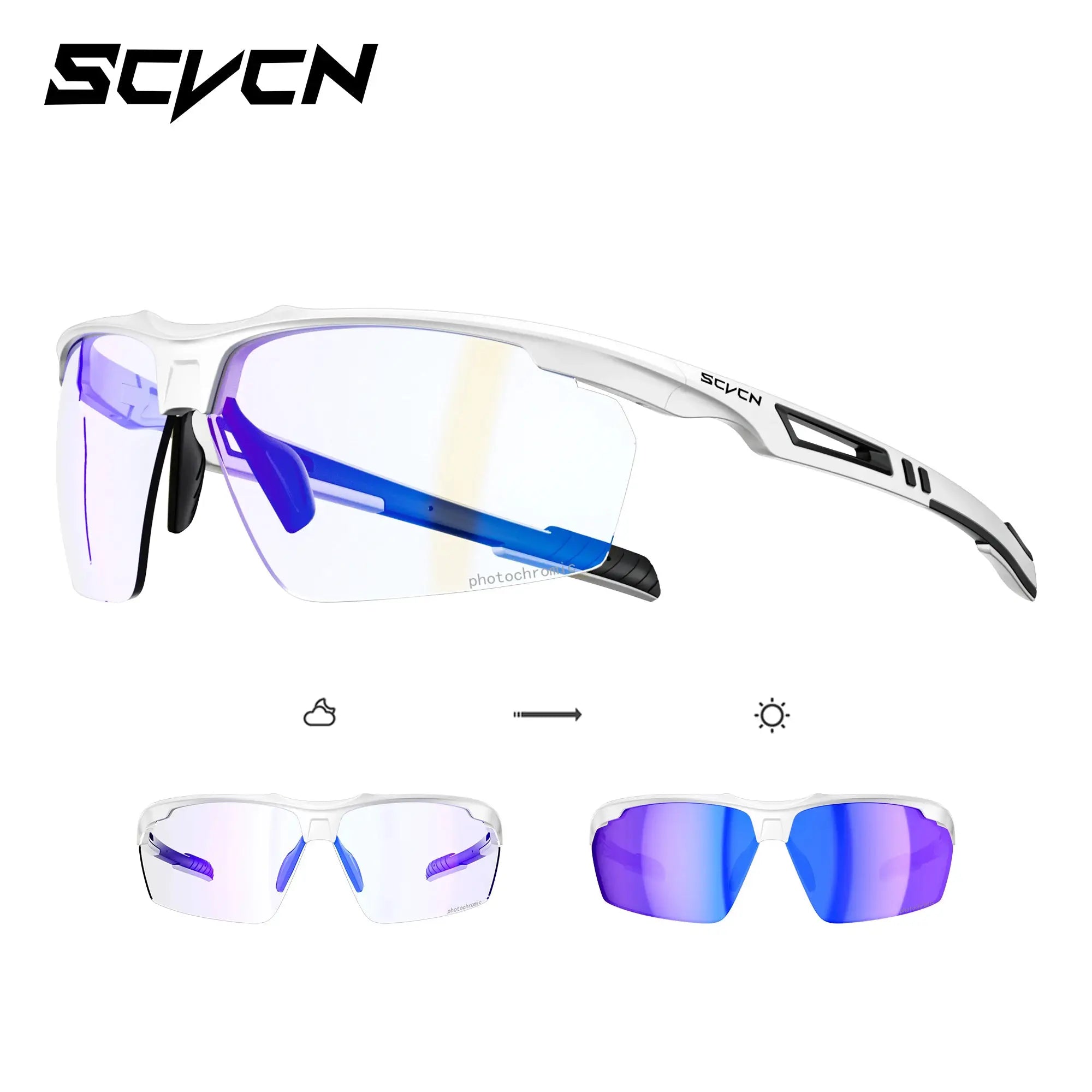 Scvcn Photochromic Cycling Glasses With Adaptive Lenses For Road And Mountain Biking UV Protection