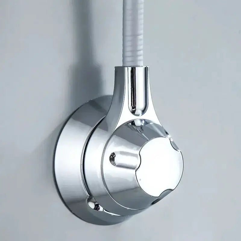 Simples Market suction cup shower head holder, chrome finish, adjustable multi-angle rotation.