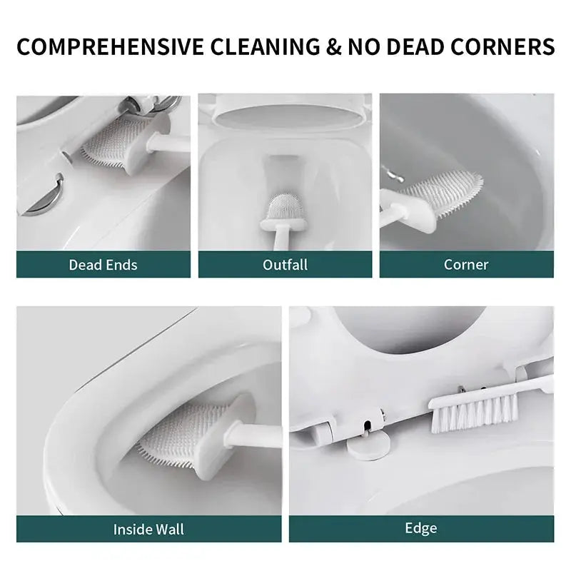 CleanNest Wall Hanging Toilet Brush With Holder Long Handle Silicone Brush Soft Bristles For Rim Cleaning