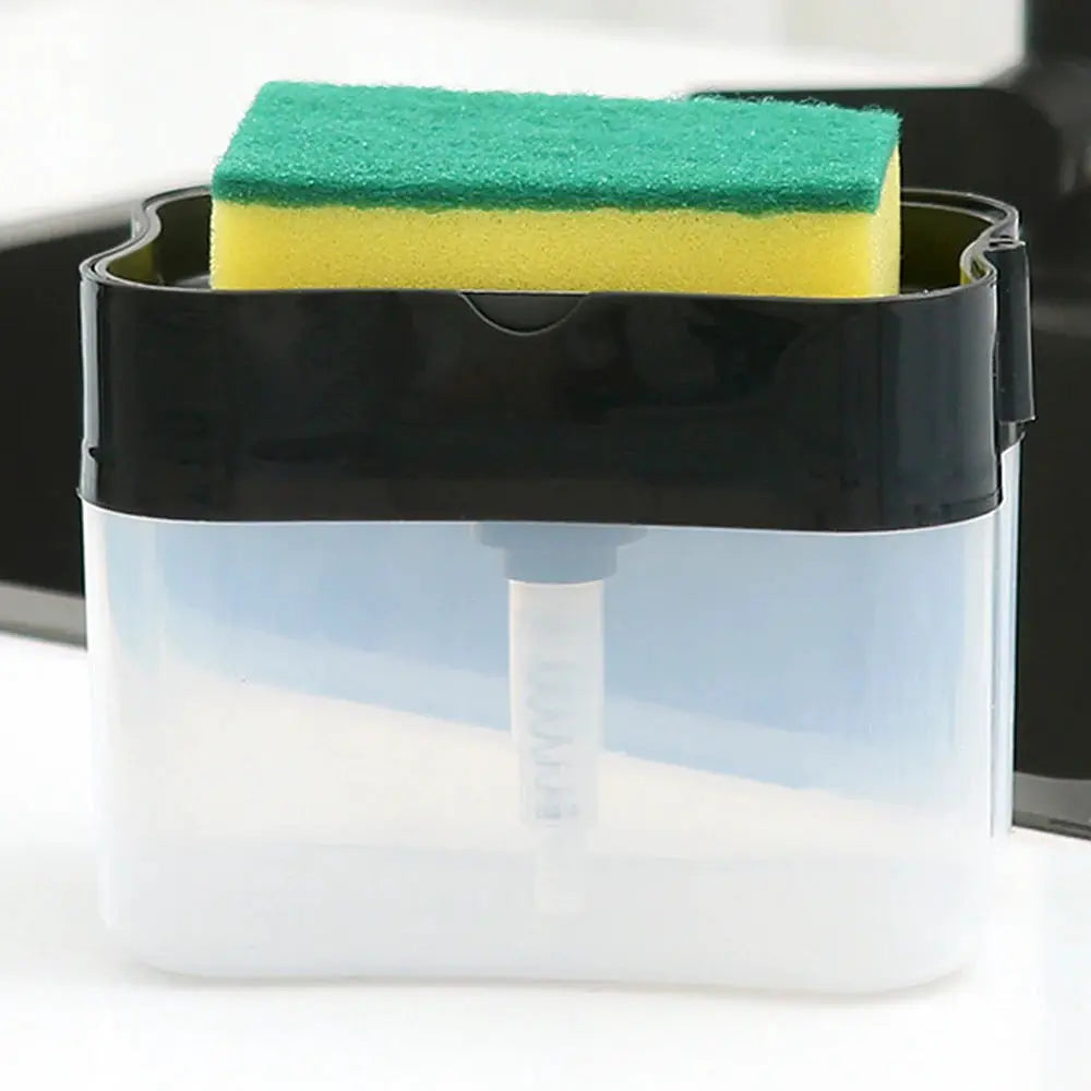 2 In 1 Soap Dispenser And Sponge Holder For Kitchen Countertop Easy Refill Durable Black