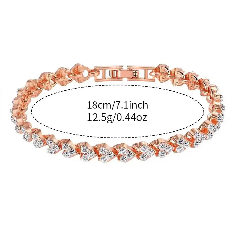 Bracelet in rose gold with clear rhinestones, 18 cm length, 12.5 g