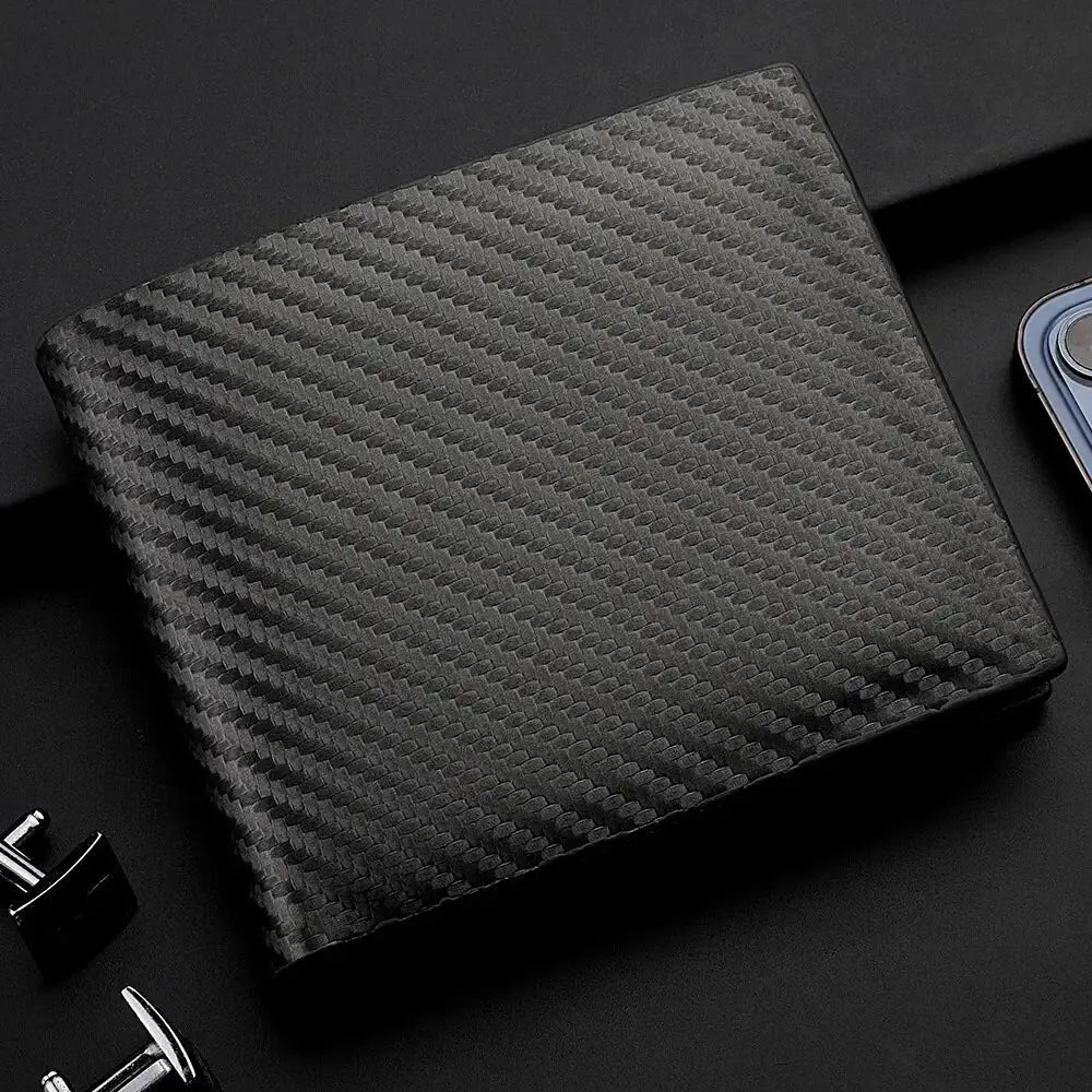 Simples Market 2026 men's carbon fiber short wallet with integrated zipper coin pocket