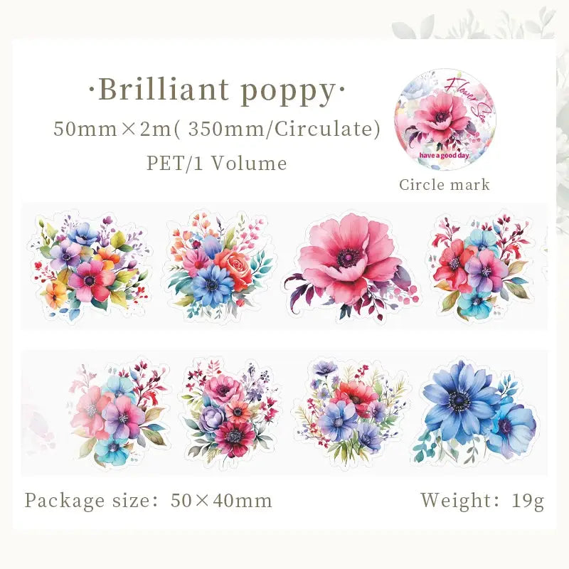 Mr.paper PET Washi Tape Flower Garden Series decorative tape set featuring eight floral sticker designs
