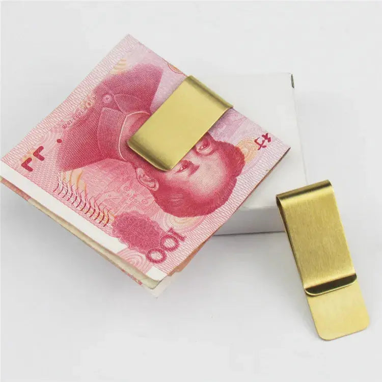 Two gold-toned money clips with red banknotes, boxed gift.