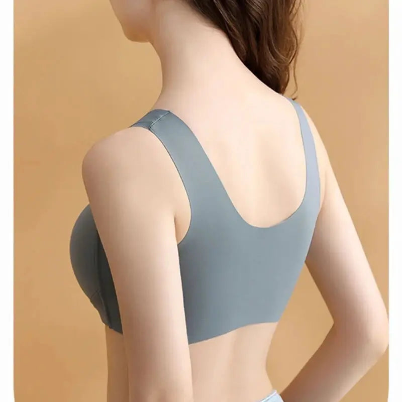Large size seamless front-vest bra with fixed cups in blue-gray, Simples Market