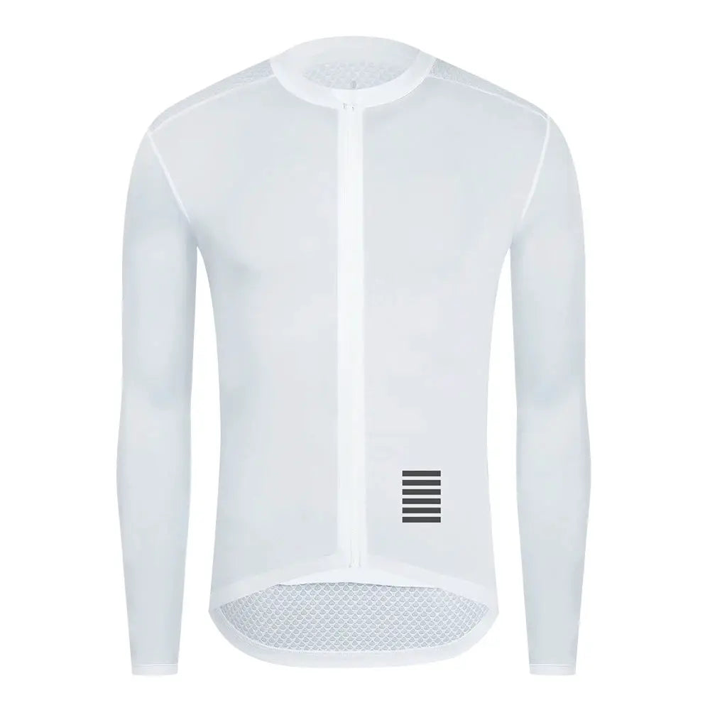 YKYWBIKE men's long-sleeve cycling jersey in white with full front zipper and mesh panels by Simples Market