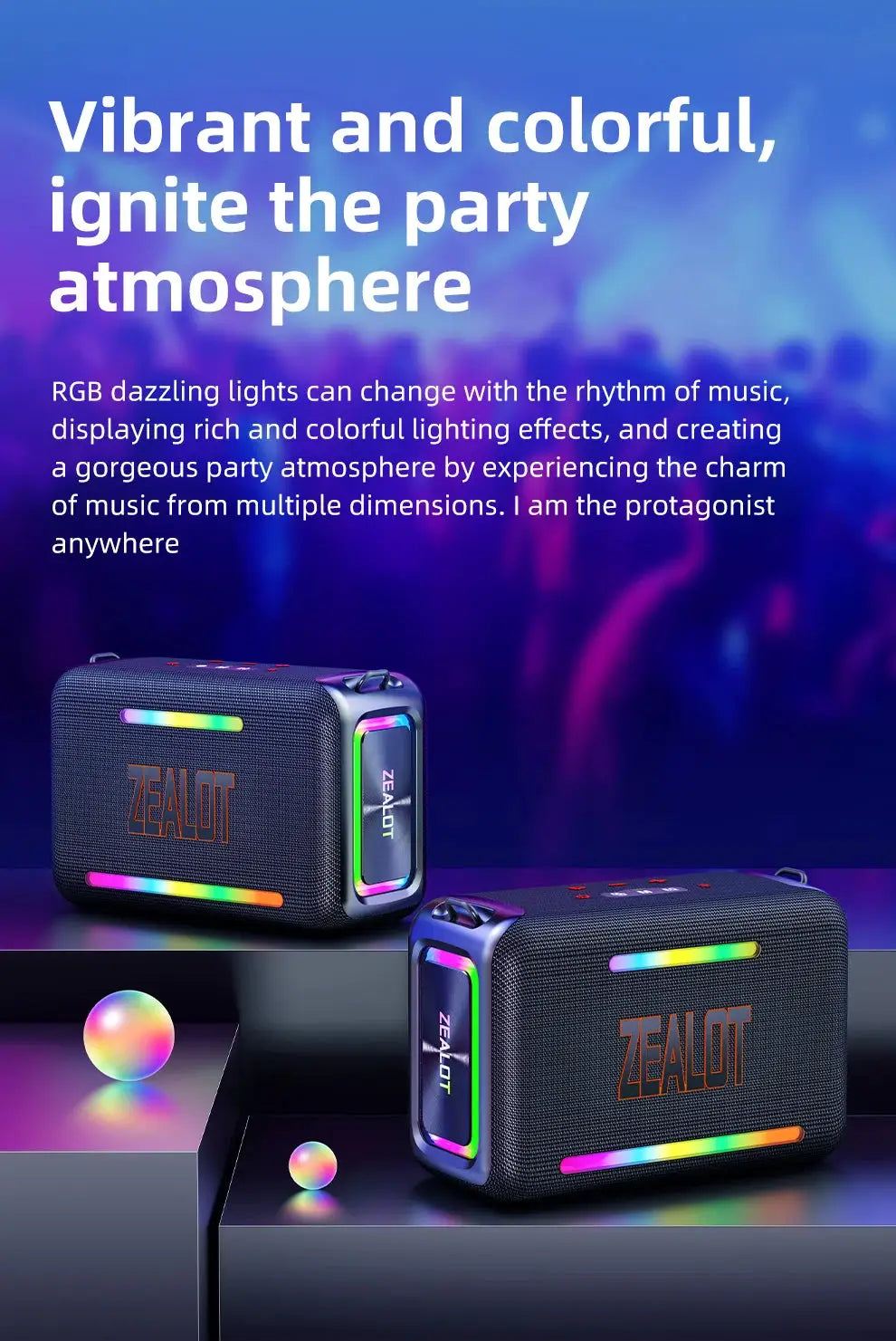 ZEALOT S95 waterproof portable Bluetooth speakers, two speakers with RGB lighting