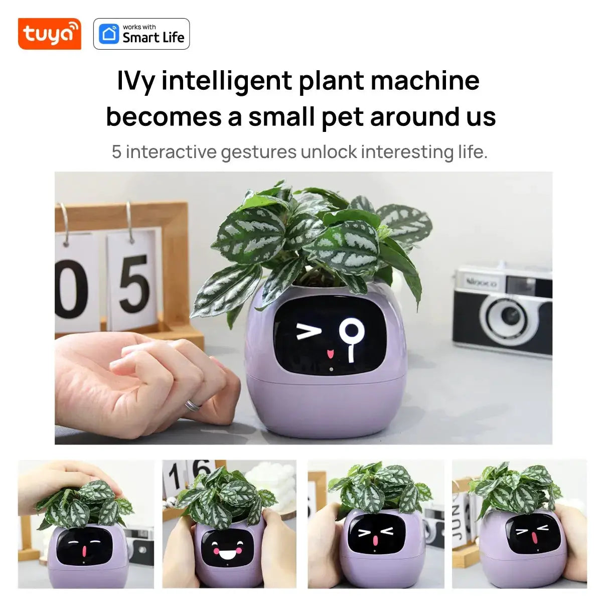Tuya Gen 1 Ivy Smart Planter With 49 Rich Expressions, 7 Smart Sensors, AI Chips For Easy And Fun Plant Care
