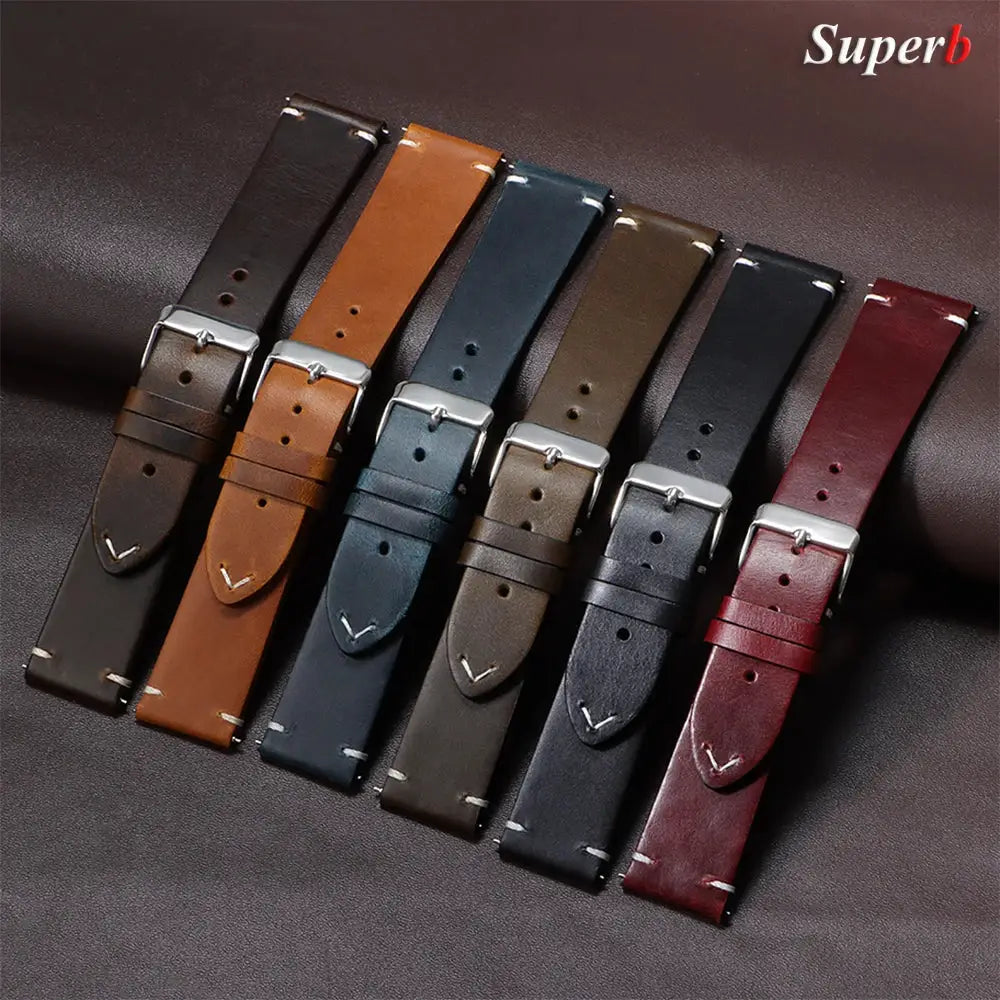 TimelyCraft Vintage Oil Wax Leather Watchband Universal Fit For Omega Seiko Rolex Galaxy Huawei