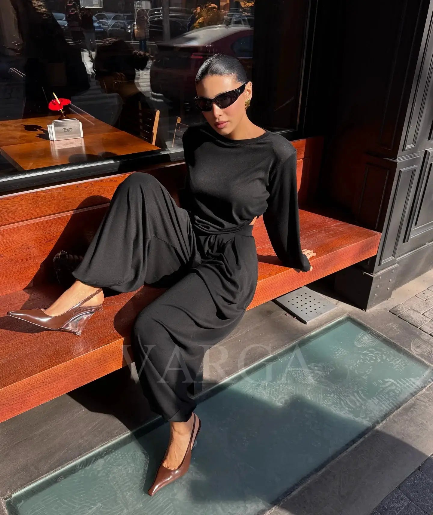 Hirsionsan Modal Soft Loose Set Women Long Sleeve Top High Waist Pants