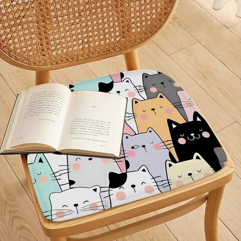 Simples Market cartoon cat chair cushion 45x45cm with colorful cat faces, soft breathable fabric