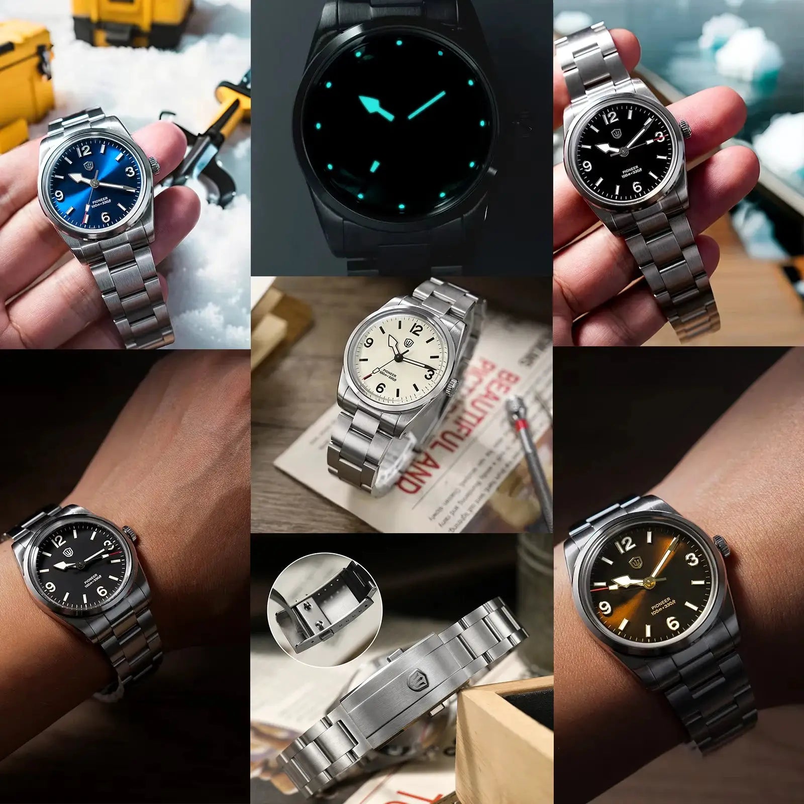 Watchdives WD1960S V2 stainless steel wristwatch collage showing several Simples Market watches