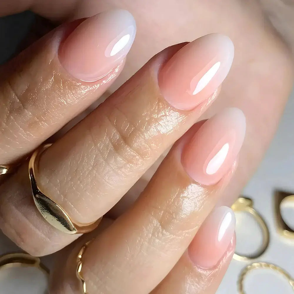 AuraNails 24Pcs Short Oval Blush Pink Press On Nails Full Coverage Acrylic Tips With Glue Included
