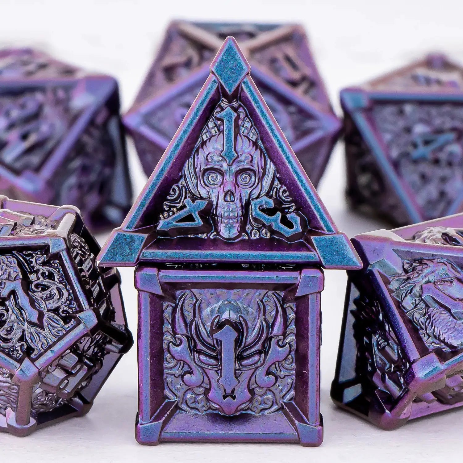 Skull And Dragon Metal Dice Set For Dungeons And Dragons Polyhedral Dice For Tabletop RPGs