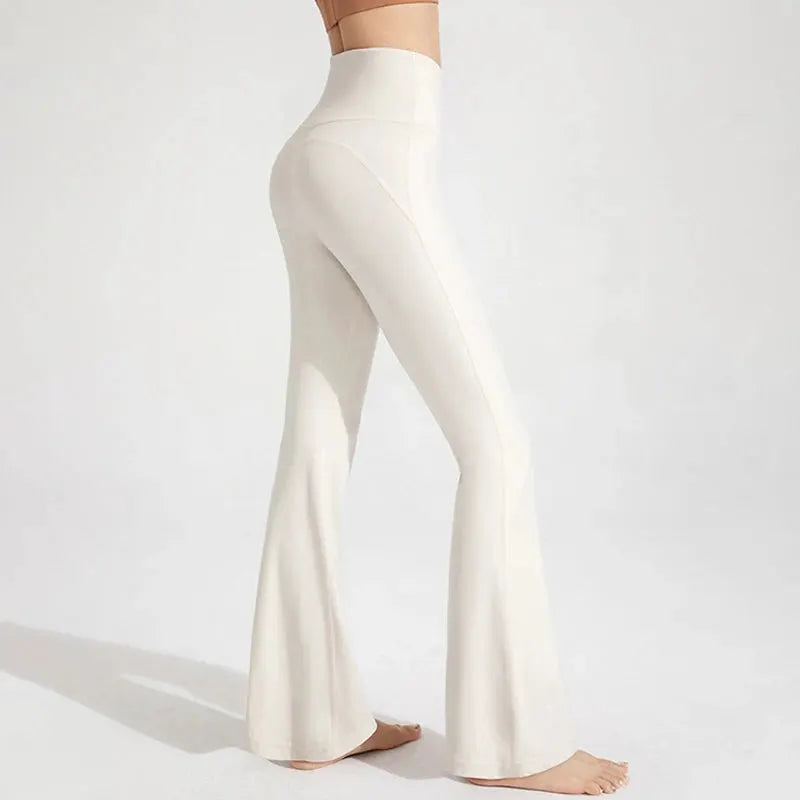 High Waisted Cinching Hip Lifting Fitness Pants Seamless Nylon Bell Bottom Yoga Running