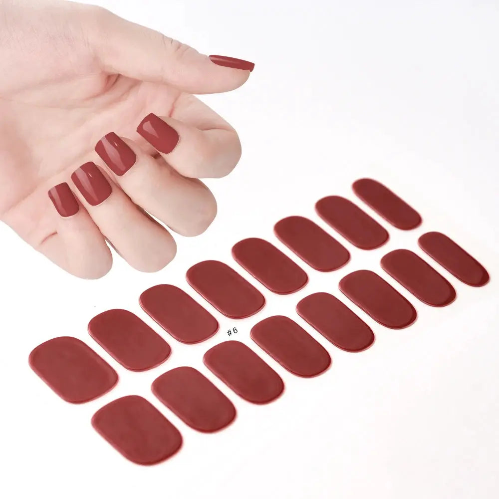 Nail sticker sheet: burgundy full-cover wraps for gel nails, 16-tip set