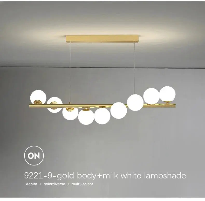 Simples Market Nordic gold ceiling chandelier with two-cable suspension and milk-white globe bulbs