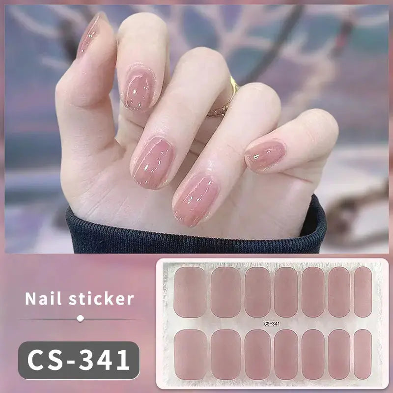 Full-cover nail stickers CS-341 by Simples Market in pink nude shades, self-adhesive glitter manicure sheet