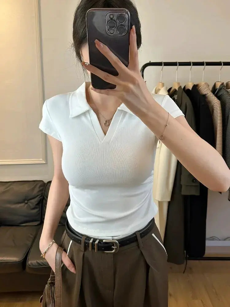 Cotton Summer Crop Top For Women Slim Fit Short Sleeve Tee Shirt
