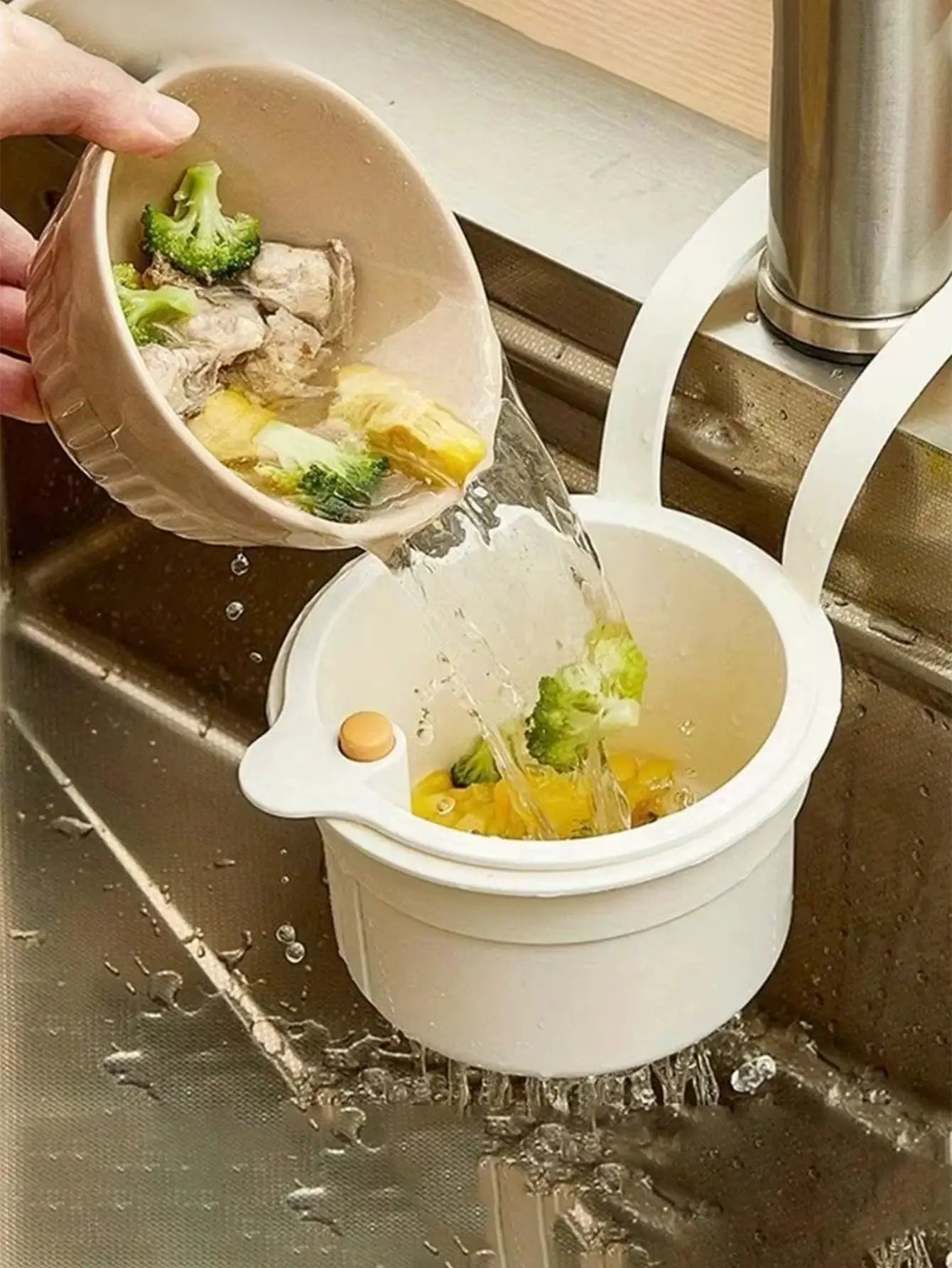 Self Cleaning Push Type Sink Strainer Basket Automatic Food Waste Drain Basket Removable Bottom Easy Installation