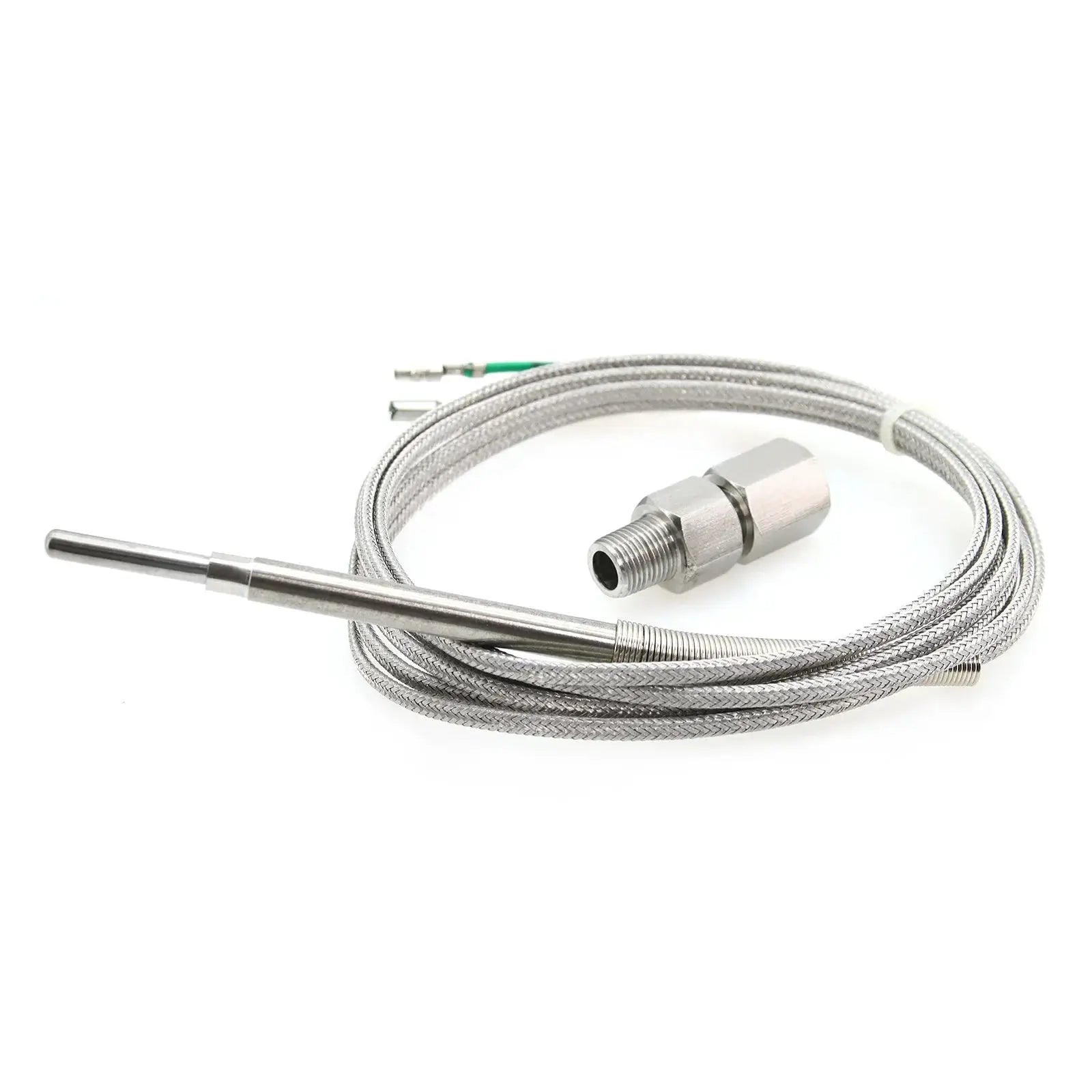 Exhaust gas temperature sensor with 52mm threaded probe and braided stainless cable