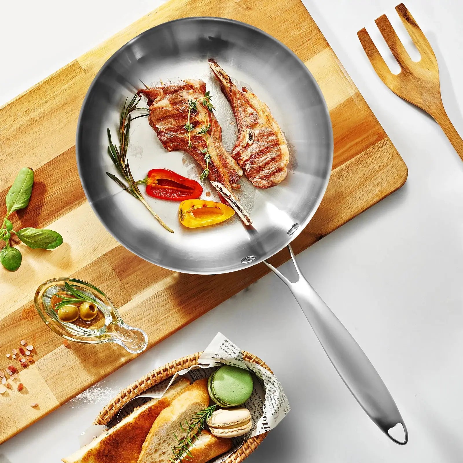 11 Inch 304 Stainless Steel Frying Pan Nonstick Skillet For Gas And Induction Cooktops