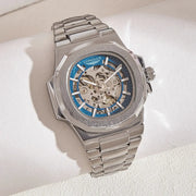 LONGLUX Men Automatic Mechanical Skeleton Watch Luxury Waterproof Stainless Steel Timepiece For Business And Casual Wear