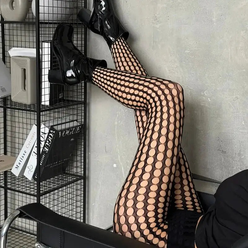 Kave High Elastic Hollowed Lace Fishnet Tights With Ultra Stretch Nylon And Reinforced Toe For Women