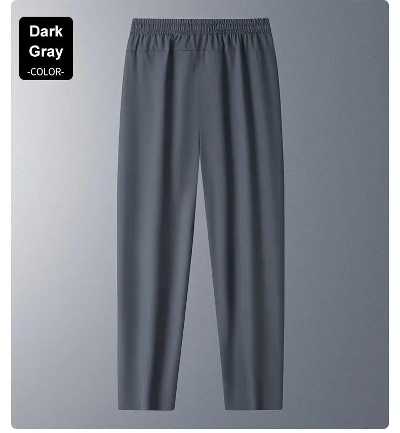 Running pants by Simples Market in dark gray ice-silk, quick-dry lightweight workout trousers