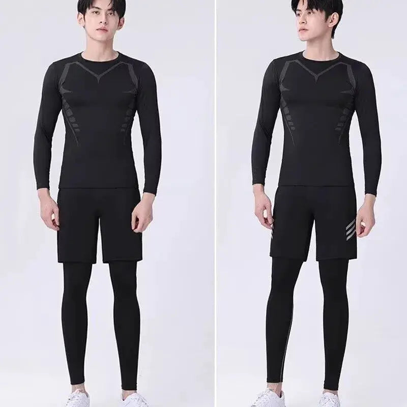 Men's black long-sleeve compression athletic T-shirt by Simples Market, quick-dry running top with panel accents