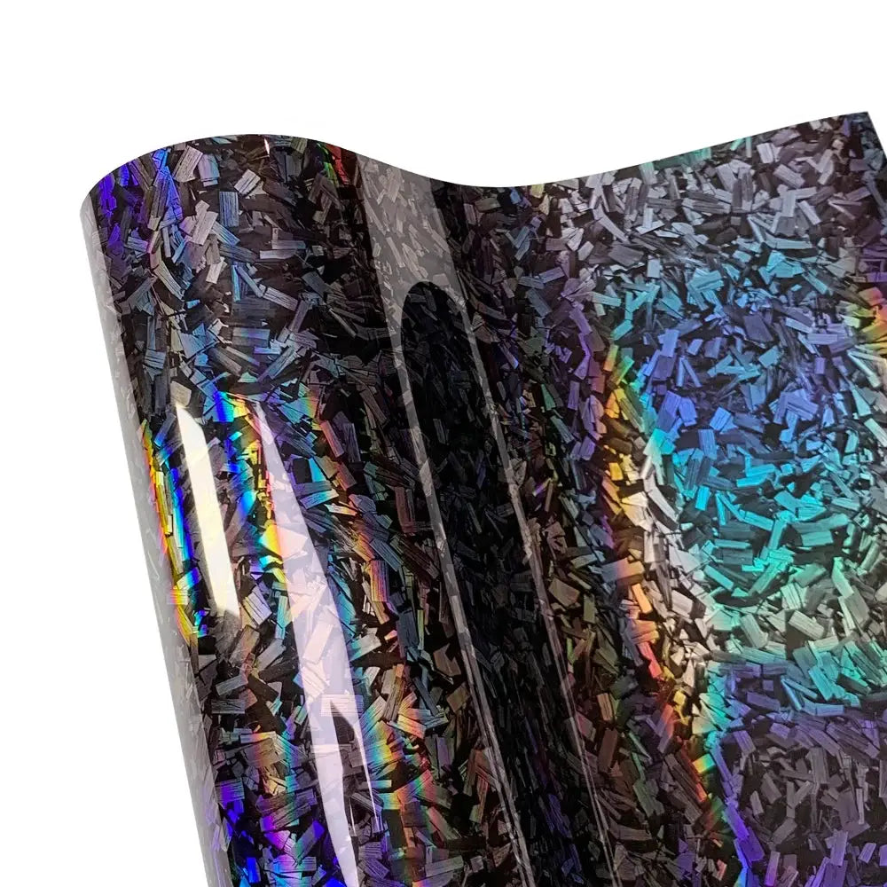 Carbon fiber vinyl wrap for cars, glossy black with iridescent flakes, self-adhesive car body film