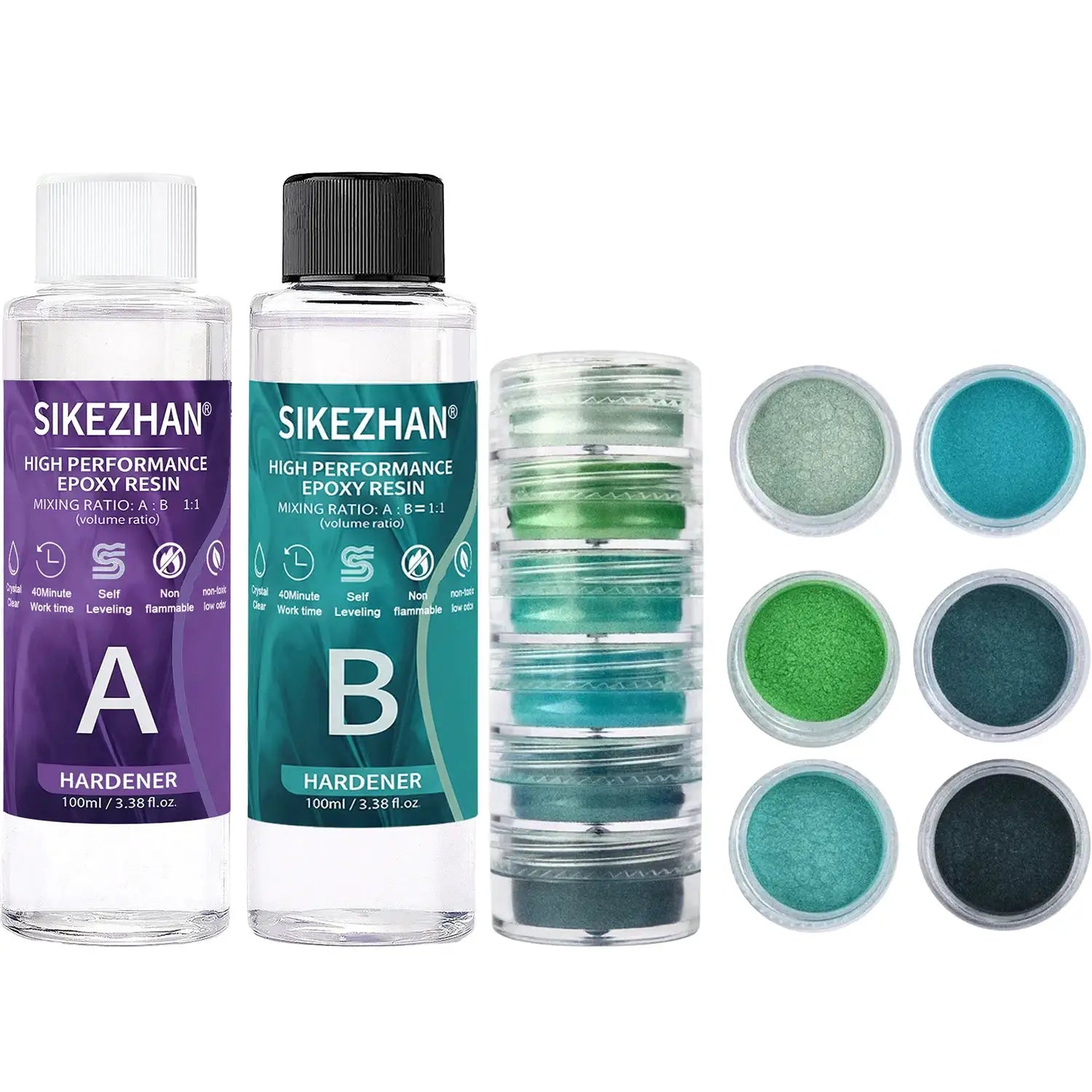 Crystal Clear Epoxy Resin Kit With Six Color Mica Powder And AB Glue For DIY Jewelry Making Nail Art Soap Casting Crafts