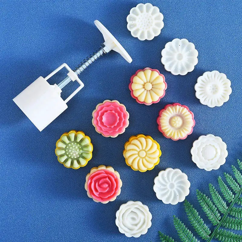 Six Piece 50g Mooncake Mold Set With Pattern Seals For Mid Autumn Cakes Diy Cookies And Floral Desserts