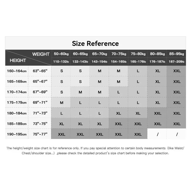 Jacket size reference chart by Simples Market, showing height vs weight size grid