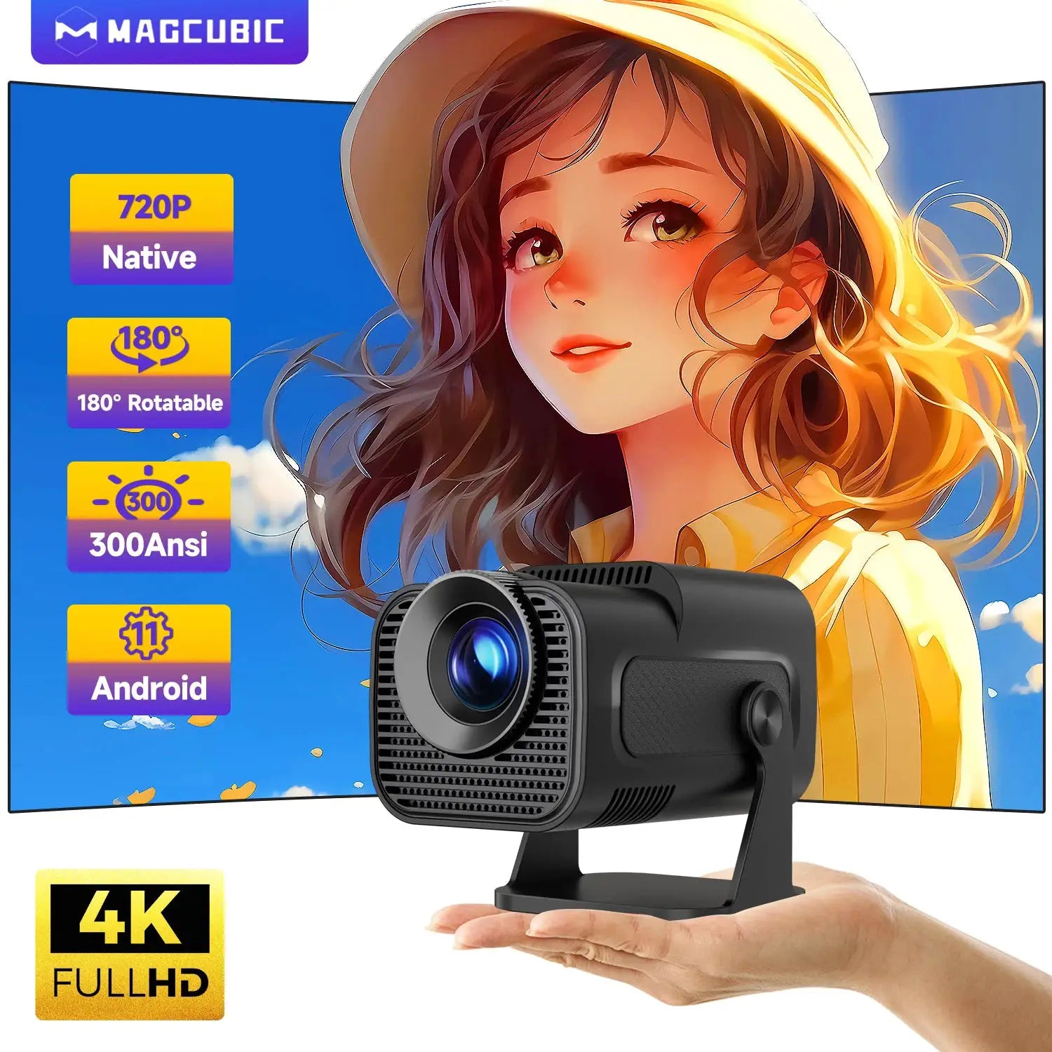 Magcubic HY320 Mini Android 11 Projector Native 720P 300 ANSI WiFi6
