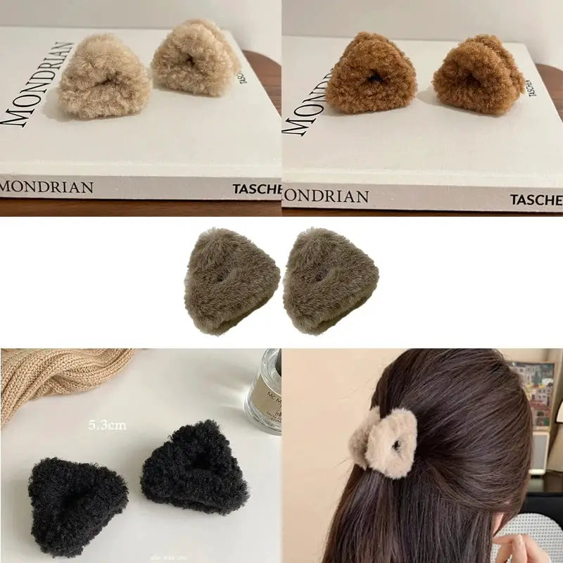 CozyNook Plush Cat Ears Hair Clips 2 Pack Beige Duck Beak Clips for Women and Girls