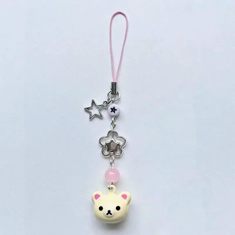 Cute Bear Pendant Phone Chain Charm Y2K Handmade Kawaii Keychain Bag Accessory For Women And Girls