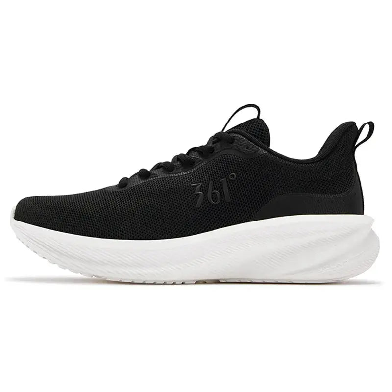 361 Degrees Fengye 5.0 running shoes, black mesh upper and white cushioned midsole, lightweight men's sneakers