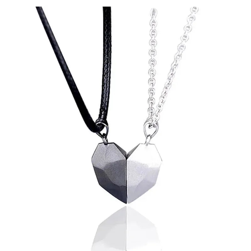 Couple Magnetic Heart Pendant Necklace Electrocardiogram Design Interlocking Hearts Valentines Gift