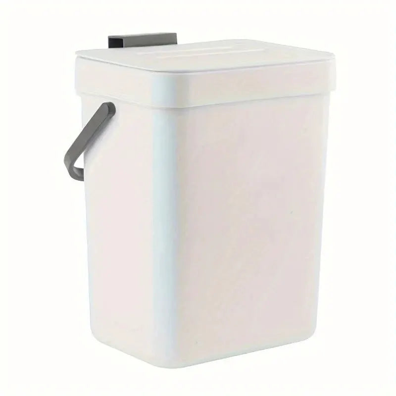 Simples Market space-saving white trash can with lid and gray side handle