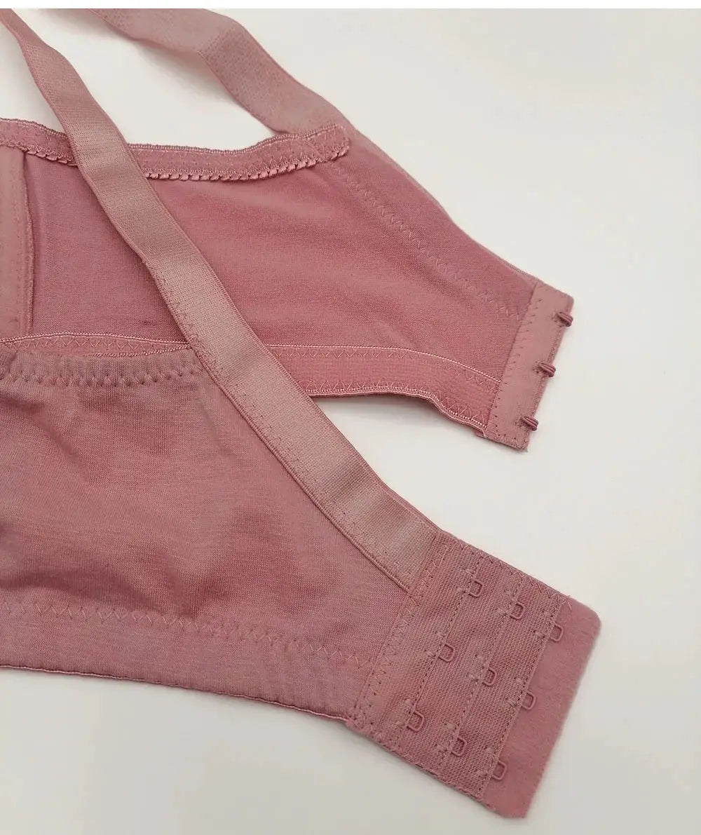 Bra pink large-size seamless full-cup non-padded with back hook closures.