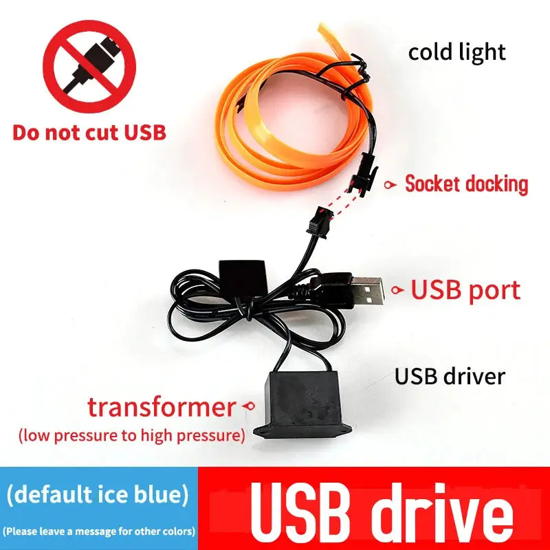 Simples Market car interior LED strip kit, 5m orange flexible USB-powered ambient light with transformer