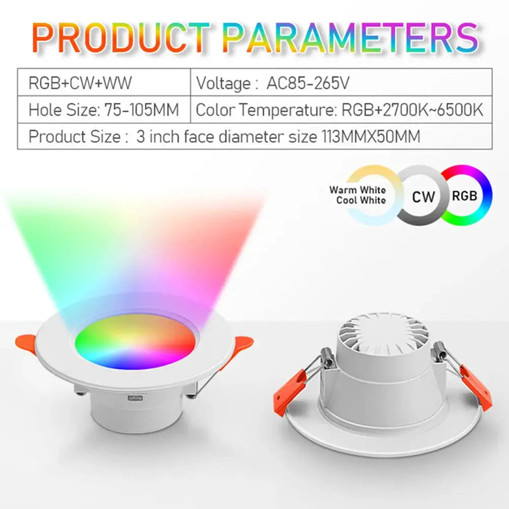 LED downlight kit by Simples Market, 2-pack, dimmable RGB/CW, 10W, AC85-265V recessed ceiling light