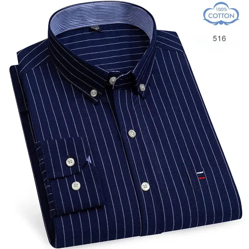 Men's navy pinstripe 100% cotton Oxford shirt, long sleeve, Simples Market