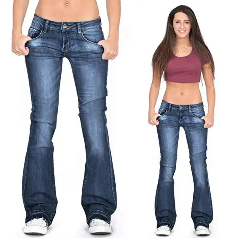 Black Low Rise Flared Jeans Women Vintage Slim Bell Bottom Denim Y2K