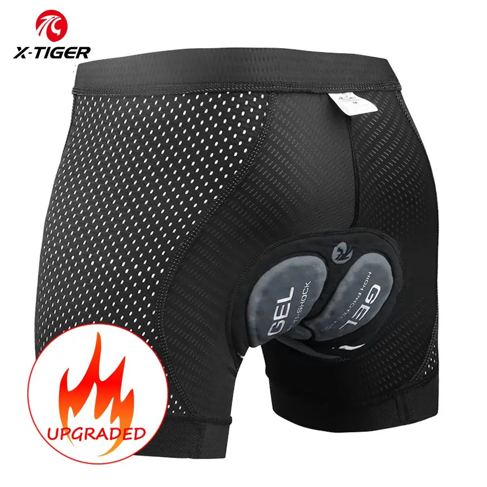 X-TIGER men's cycling underwear with 5D gel cushion, black mesh-panel MTB/road cycling shorts