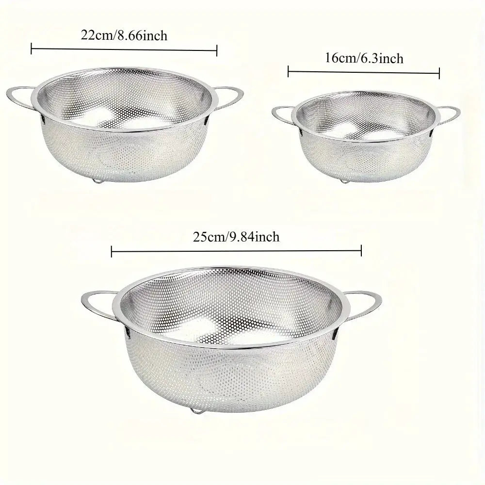 All Purpose Stainless Steel Fine Mesh Strainer Set With Handles Resting Base Net Baskets For Kitchen