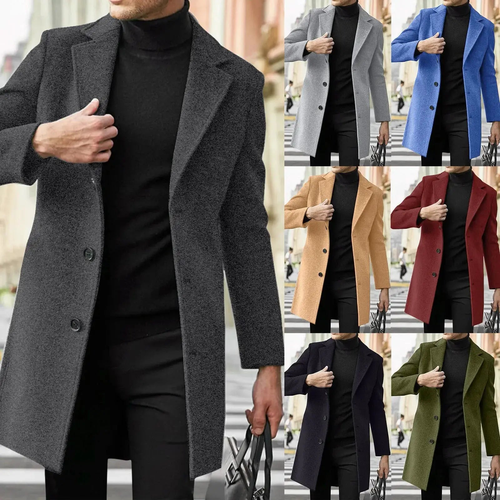 Men's wool-blend trench coat by Simples Market in 9 color options