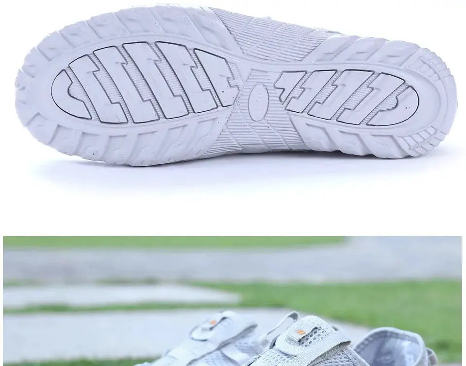 Men's lace-up running shoes, white mesh athletic sneakers with a rugged outsole for outdoor walking